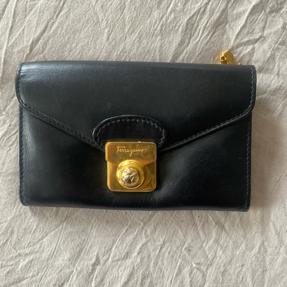 Salvatore Ferragamo Black Leather small wallet card holder